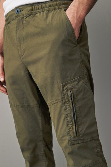 Buy Khaki Green Stretch Utility Zip Detail Cargo Trousers from Next Bahrain