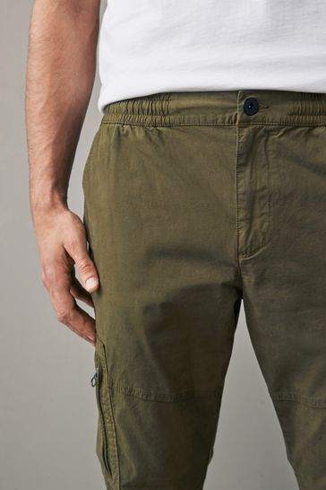 Buy Khaki Green Stretch Utility Zip Detail Cargo Trousers from Next Bahrain
