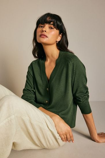 Buy Khaki Green Soft Touch Button Up Knitted Cardigan from Next Bahrain