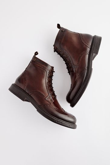Brown Brown Leather Brogue Boots