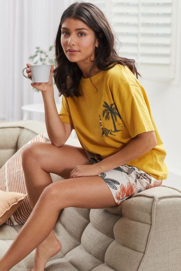 Buy Ecru Lemur Cotton Pyjamas Short Set from Next Luxembourg