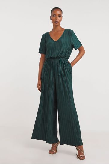 JD Williams Green Premium Jersey Plisse Wide Leg Jumpsuit