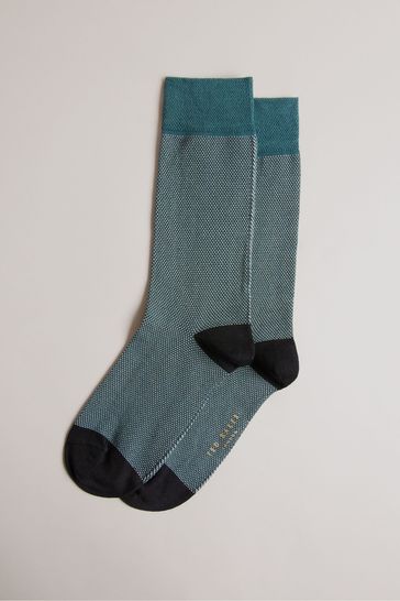 Ted Baker Mid Green Tedtext Semi Plain Socks