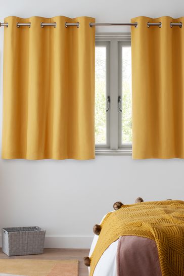 Appletree 100% Cotton Blackout Thermal Eyelet Curtains 66" W x 72 D Yellow Cream 