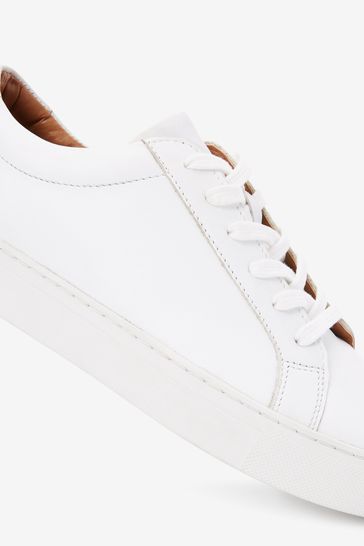 White Regular Fit Leather Trainers
