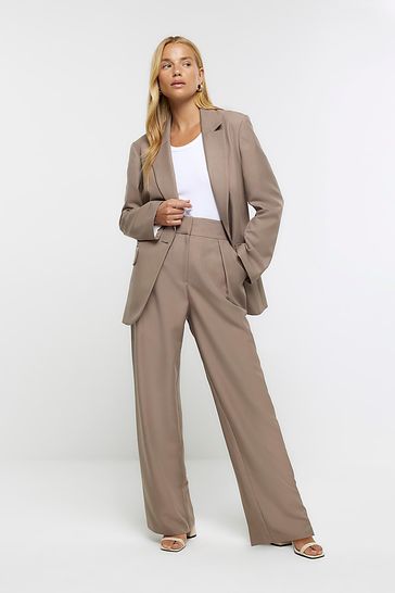 Buy River Island Brown Relaxed Fit Roll Sleeve Blazer from Next