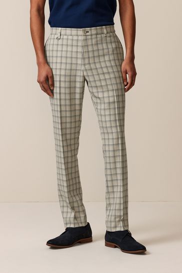 Pantalones elegantes de cuadros en color neutro de corte slim