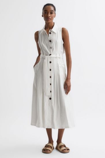 Button front midi dress white new arrivals