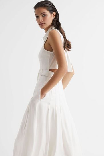 Buy Reiss Ivory Milena Petite Button Front Midi Dress from Next Spain