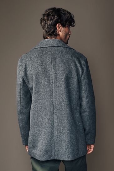 Buy Charcoal Grey Herringbone Soft Touch Pea Coat with Wool from Next Bahrain