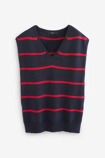 Navy/Red Stripe Knitted V-Neck Tank Top