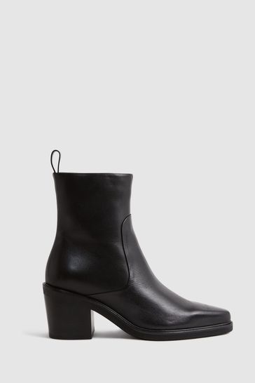 Reiss Black Sienna Leather Heeled Western Boots