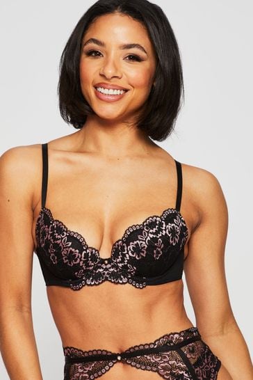 Ann Summers Black Contrast Sexy Lace Planet Padded Plunge Bra
