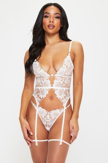 Ann Summers Ivory Angelic Floral Embroidery Non Padded White Basque