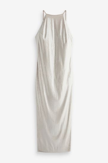 Buy Calvin Klein Natural Sequin Halterneck Maxi Dress from Next Bahrain