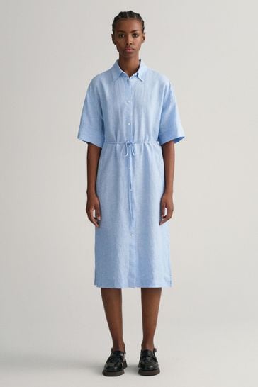 Blue linen shirt best sale dress