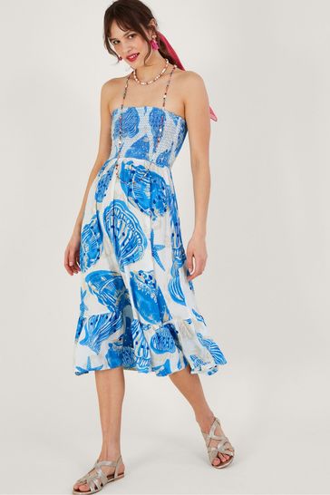 Buy Monsoon Natural Shell Print Shirred Bandeau Midi Dress from Next Lithuania