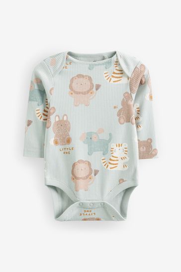 Buy Green Neutral Long Sleeve Ribbed Baby Bodysuits 3 Pack from