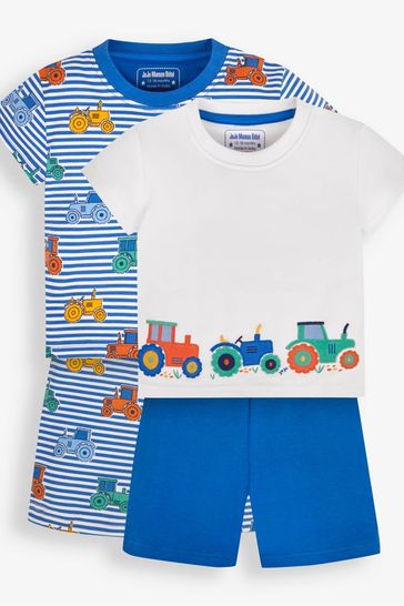 JoJo Maman Bébé Cobalt 2-Pack Tractor Jersey Pyjamas
