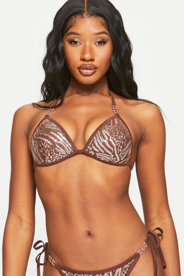 Ann Summers Sultry Heat Sequin Triangle Brown Bikini Top