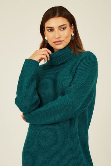 Buy Yumi Green Peacock Roll Neck Knitted Midi Jumper Dress from Next Poland