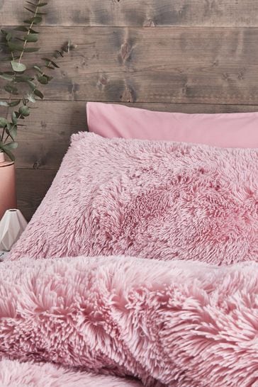 Catherine Lansfield Pink So Soft Cuddly Deep Pile Duvet Cover and Pillowcase Set