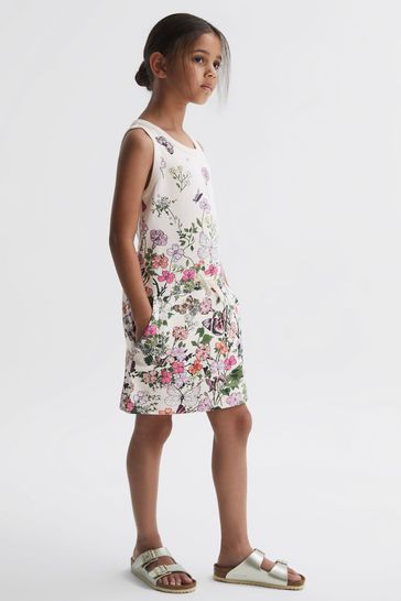 Reiss Pink Print Raina Senior Floral Drawstring Waist Dress