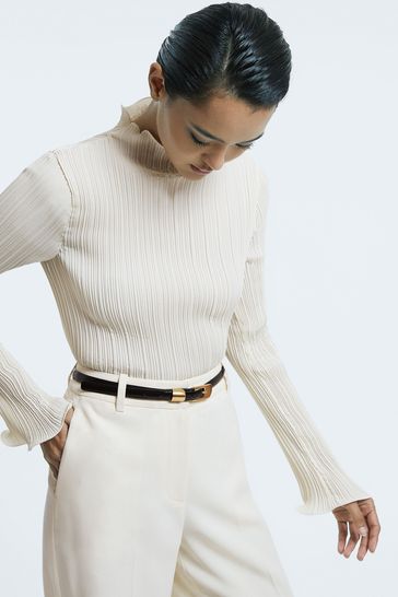 Ruffle polo neck top outlet