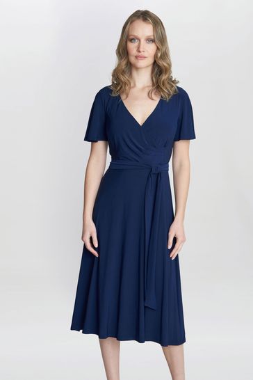 Gina Bacconi Blue Donna Jersey Dress With Tie Belt