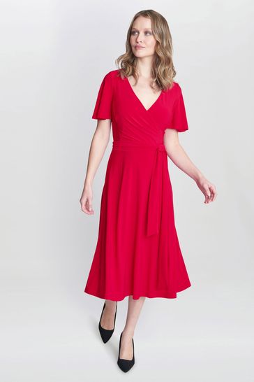Red jersey shop dress with sleeves