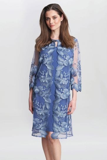 Gina Bacconi Blue Savoy Embroidered Lace Mock Jacket With Jersey Dress