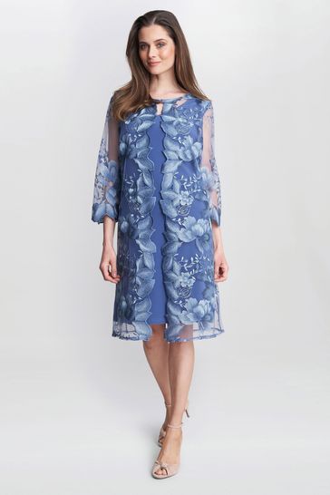 Buy Gina Bacconi Blue Savoy Embroidered Lace Mock Jacket With
