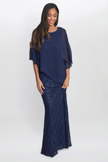 Buy Gina Bacconi Blue Ginger Sequin Lace Dress With Chiffon Dress