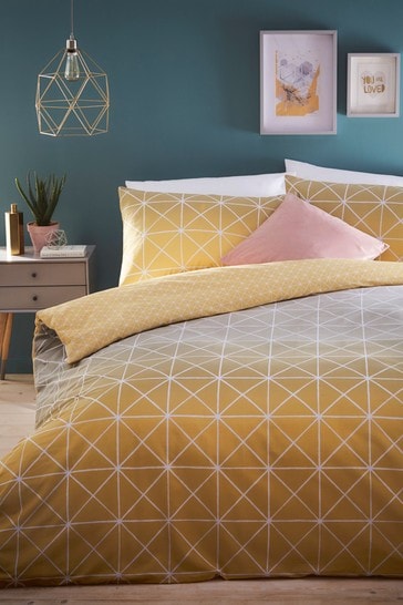 furn. Yellow Spectrum Geometric Line Reversible Duvet Cover and Pillowcase Set