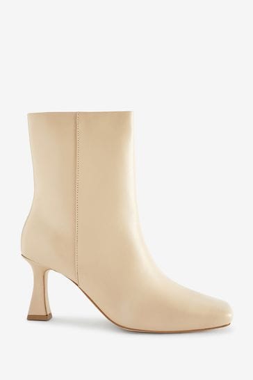 JD Williams Off Natural Square Toe Leather Boots in Wide Fit