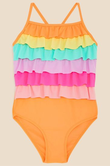 Angels By Accessorize Orange Ruffle Swimsuit