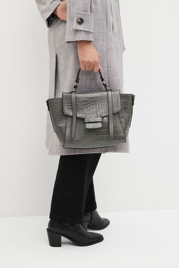 Grey Croc Effect Handheld Bag