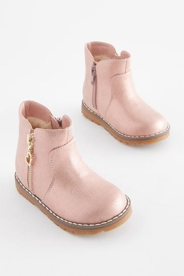 Pink Shimmer Wide Fit (G) Chelsea Zip Boots