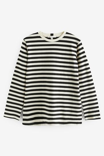 Black Ecru Stripe Heavyweight Long Sleeve T Shirt