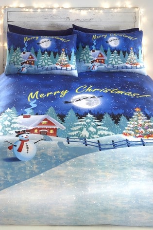 Bedlam Blue Glow in the Dark Christmas Duvet Cover and Pillowcase Set