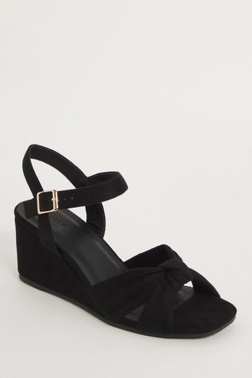 Buy JD Williams Microsuede Knotted Vamp Wedge Black Sandals In