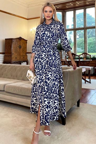 Blue and 2025 cream dress