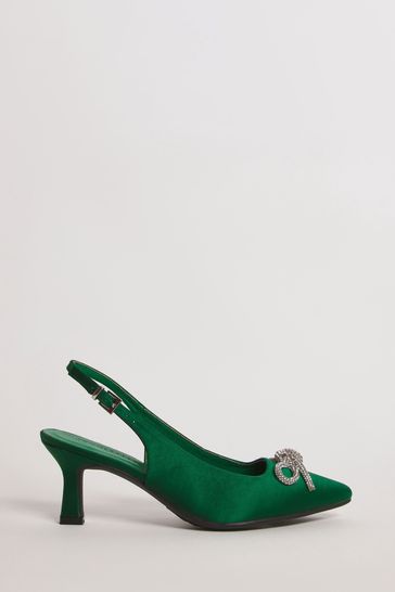 Buy JD Williams Green Extra Wide Satin Slingback Shoe With Bow