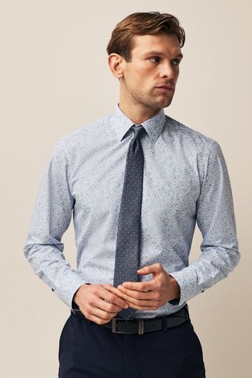 Blue Floral/Blue Textured Polka Dot Regular Fit Occasion Shirt And Tie Pack