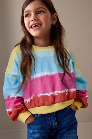 Rainbow Tie Dye Boxy Long Sleeve Cuffed Sweat Top (3-16yrs)