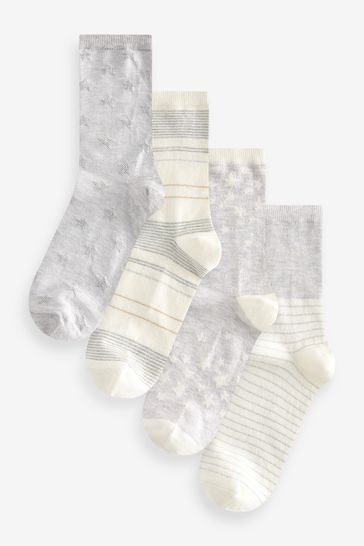 Grey/White Stars And Stripes Ankle Socks 4 Pack