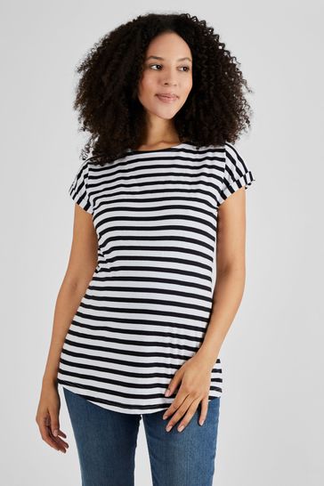JoJo Maman Bébé White Black Stripe Boyfriend Cotton Maternity T-Shirt