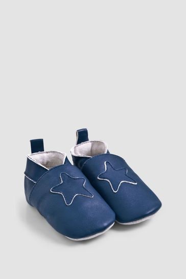 JoJo Maman Bébé Navy Star Leather Baby Booties