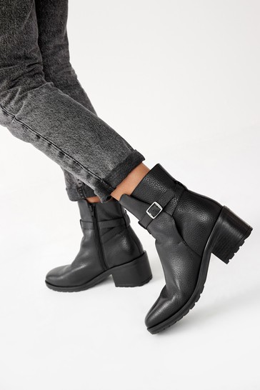 Black Forever Comfort® Signature Block Heel Buckle Zip Boots