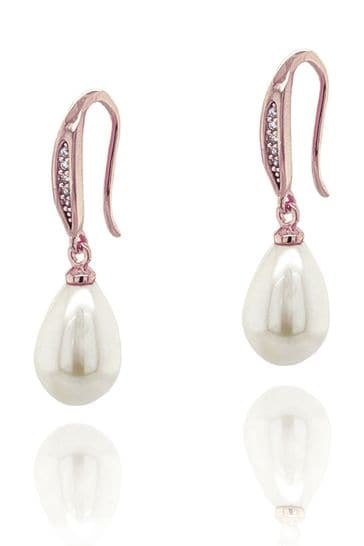 Ivory & Co Rose Gold Salford Crystal And Pearl Drop Earrings